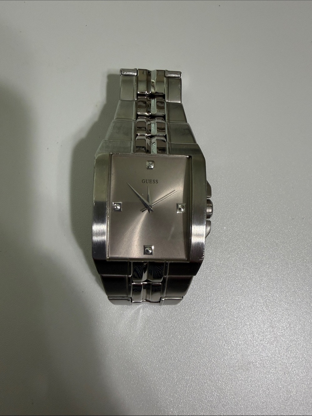 GUESS Silver-Tone Square Men's Bracelet Watch
